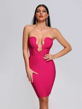 2023 Moterys Vasarą Seksualus Stebėjimo Backless Off-The-Pečių Padalinta Rose Bodycon Tvarstis Elegantiškas Vakare Šalies Klubas Suknelė Vestidos