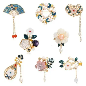 Kinų Stiliaus Kutais Gėlės Perlai Pipa Sagės Smeigtukai Hanfu Cheongsam, Segtukai, Drabužių Aksesuarai, Skaros, Paltai, Segtukai, Papuošalai