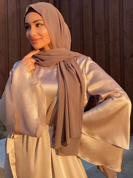 Moterys Islamo Drabužių Ramadanas Eid Satino Suknelė, Hijab Dubajus Abaja Turkija Vasaros Blyksnius Rankovės Musulmonų Mados Maxi Suknelės Kaftan