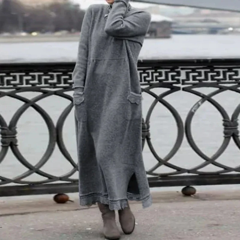 Rudenį, Žiemą Moterų Purus Megzti Šiltas Ilga Suknelė Pliušinis Megztinis Atsitiktinis Elegantiškas Suknelės Moterims