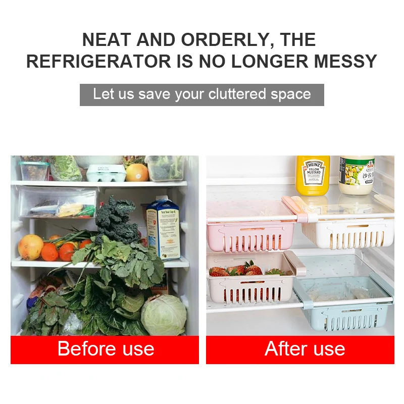 Šaldytuvas Organizatorius Reguliuojamas Pull-out Šaldytuvo Stalčių Plastikinės Talpyklos Vaisių, Kiaušinių Aušintuvas Maisto produktų Laikymo Virtuvės Saugojimo
