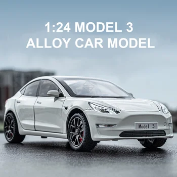 1:24 Tesla Model 3 Automobilių Žaislas Lydinio Diecasts Metalo Super Sport Automobilio Durys Gali Būti Atidarytas Su Garso, Šviesos, Transporto priemonės, Žaislai Berniukams, Dovanos
