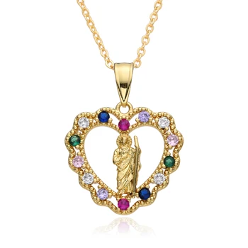 Aukso Spalvos Širdyje, St. Jude Mergelės Marijos Pakabukai Spalvos Kubinis Cirkonis Guadalupe Karoliai Moterų Choker Pakabukas 