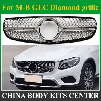 Diamond Grotelės Mercedes Benz GLC Klasės W253 X253 GLC43 GLC200 GLC250 GLC300 GLC450 Juodos arba Sidabro be Centro Logotipas