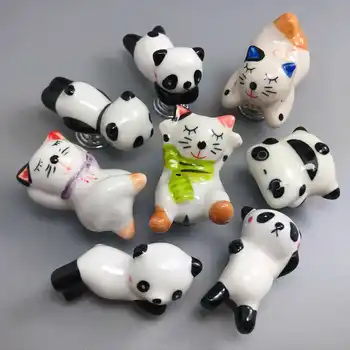 Mielas Animacinių filmų Panda Katė Formos Kabineto Durų Rankenėlės Kūrybos Vaikų Kambario Baldai Stalčių Odininkas Keramikos Išsitraukia ir Rankenos Aparatūra