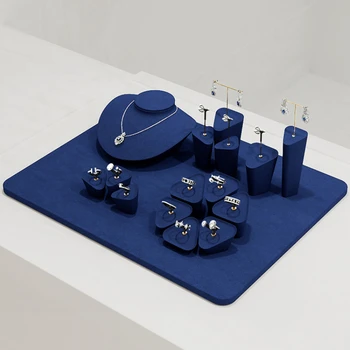 Mėlynos spalvos mikropluošto metalo papuošalai ekranas rekvizitai, žiedai, auskarai, karoliai, counter ekranas reikmenys, papuošalai display rack