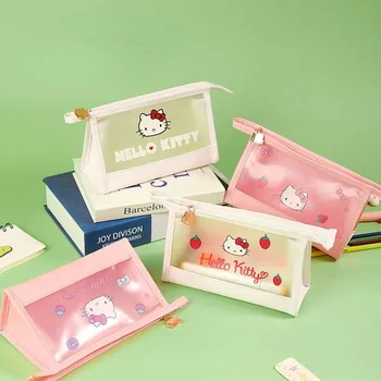 Naujas Sanrio Hello Kitty, Anime Cartoon Kūrybos PVC Pieštuku Maišelį Kosmetikos Krepšys Mielas Paprastas Mados Piniginės Kosmetikos Laikymo Dėžutė