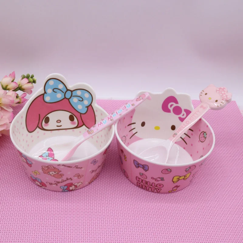 Hello Kitty dubenį lazdelės šaukštas nustatyti anti-rudenį animacinių filmų stalo reikmenys kūdikių anti-plikymo vaikų mielas vaikams, animacija dovana